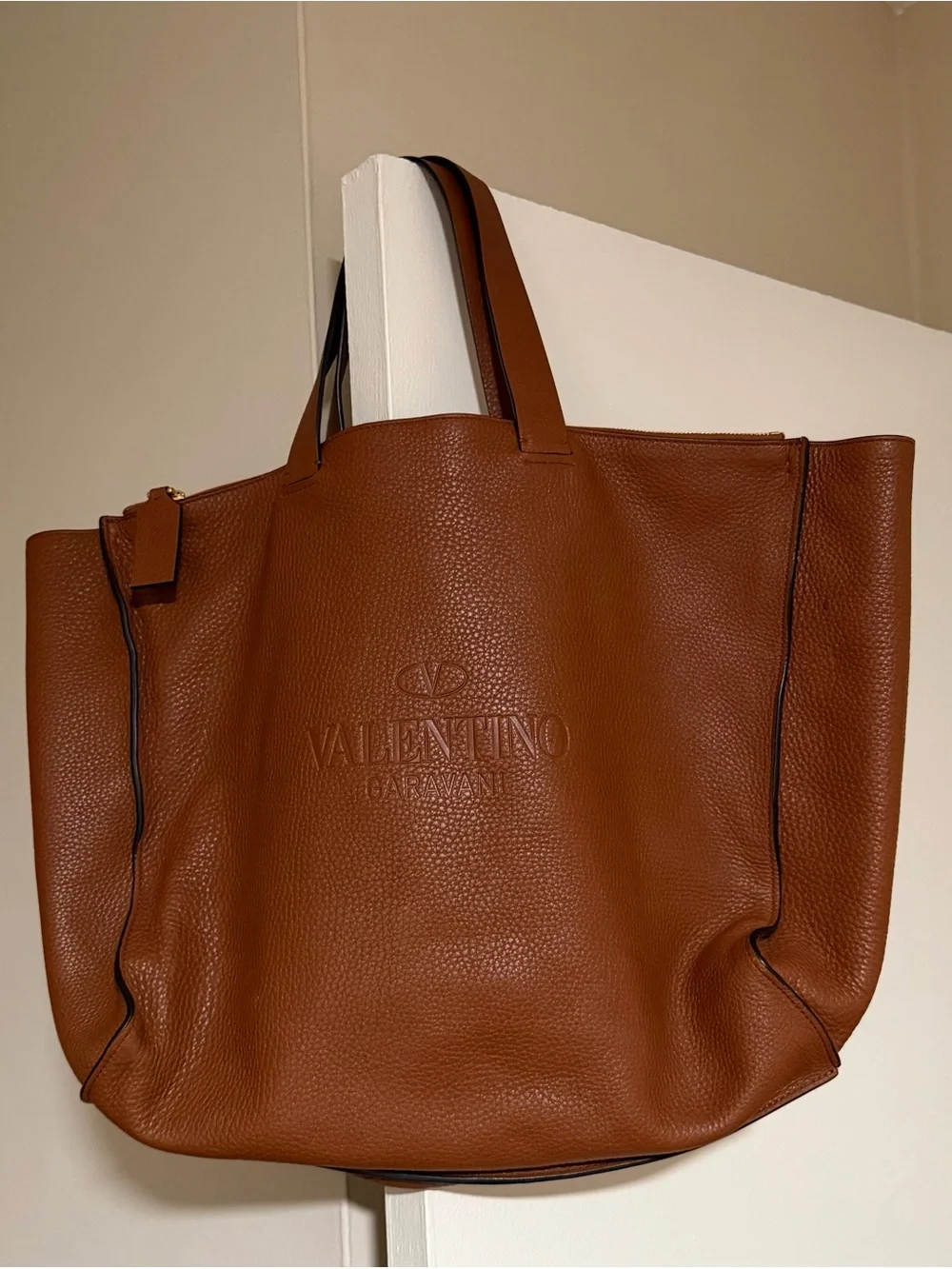 Valentino Garavani Cognac Pebbled Leather Tote